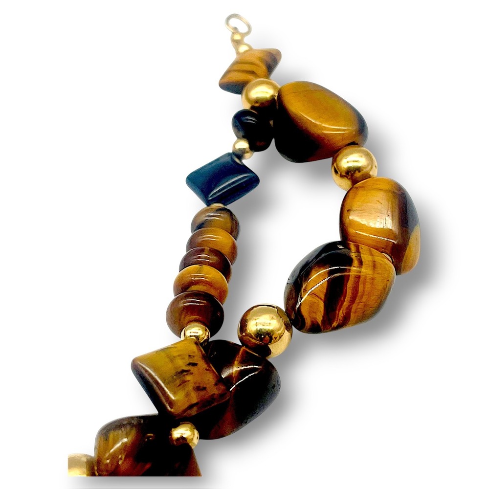 Unbranded Tiger's Eye Double Strand Beaded Necklace OS Brown Gold Tones - Picture 3 of 3